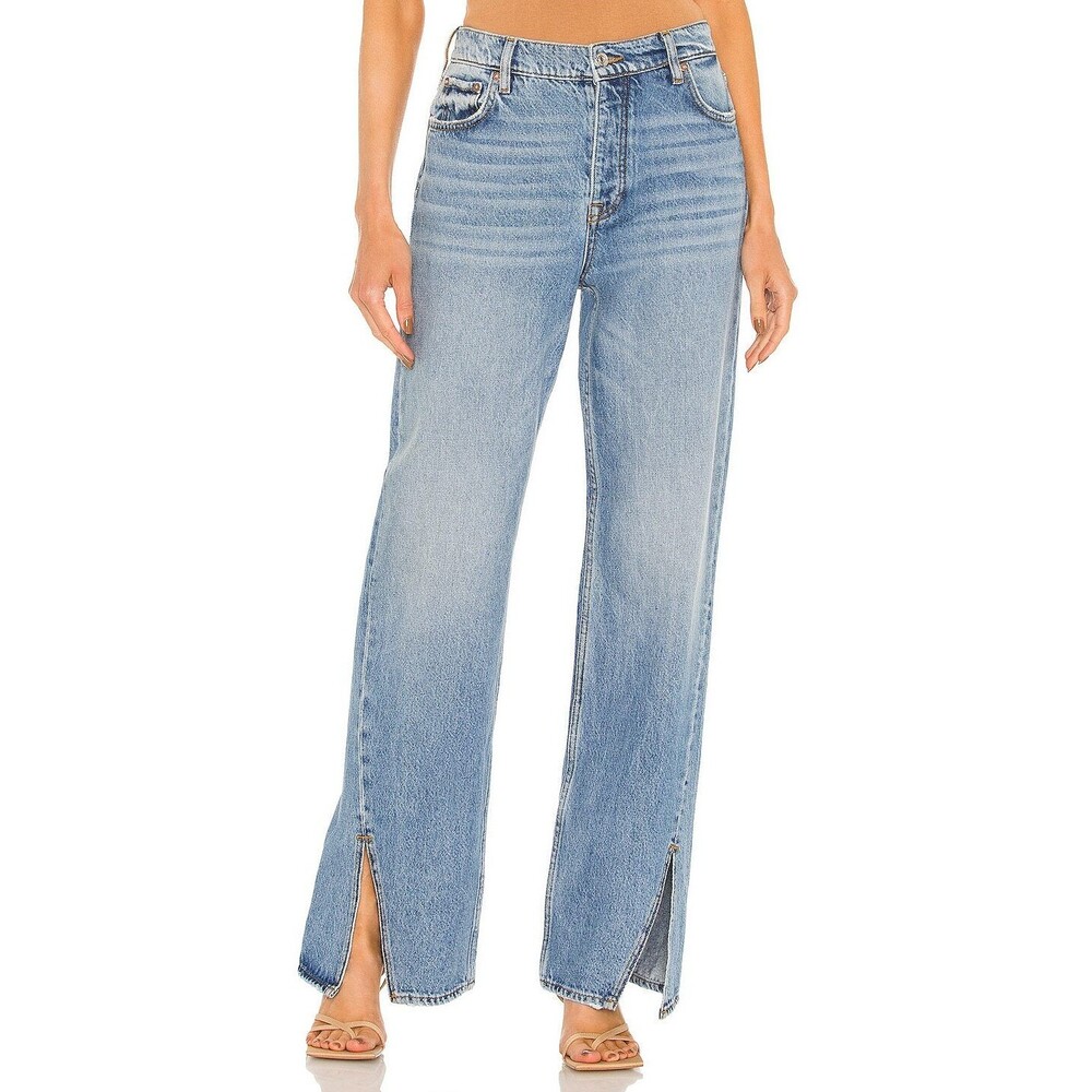We the Free People Long Lines Slit Straight Wide Jeans Vintage Light Wash Sz 32